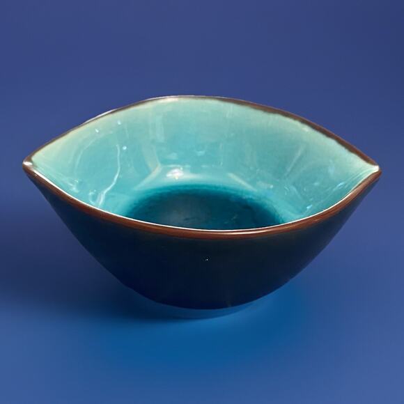 Midcentury Set of 4 Crackle Glazed Multicolor Dip Dessert bowls 4.5" L x 1.75" T - Picture 4 of 4